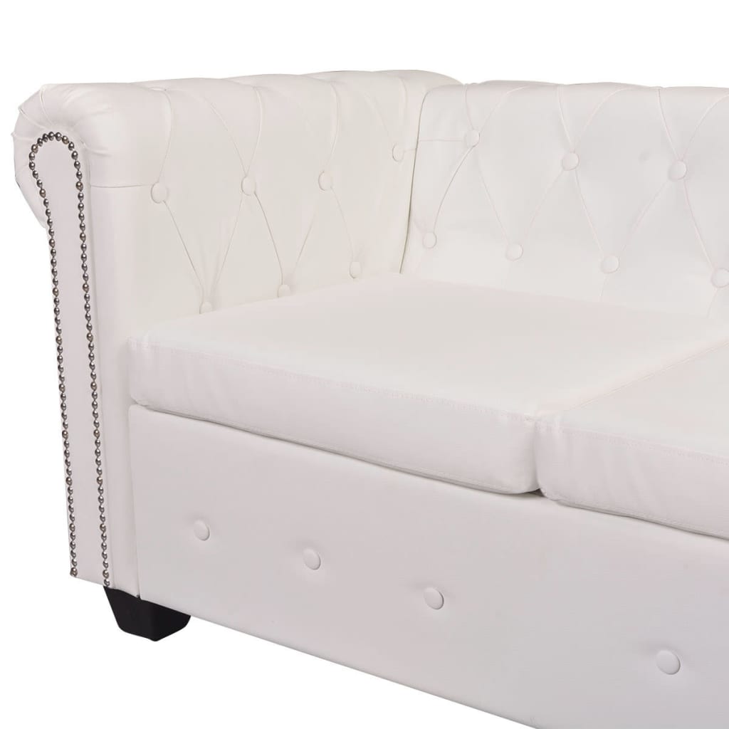 Chesterfield Corner Sofa 6-Seater Artificial Leather White