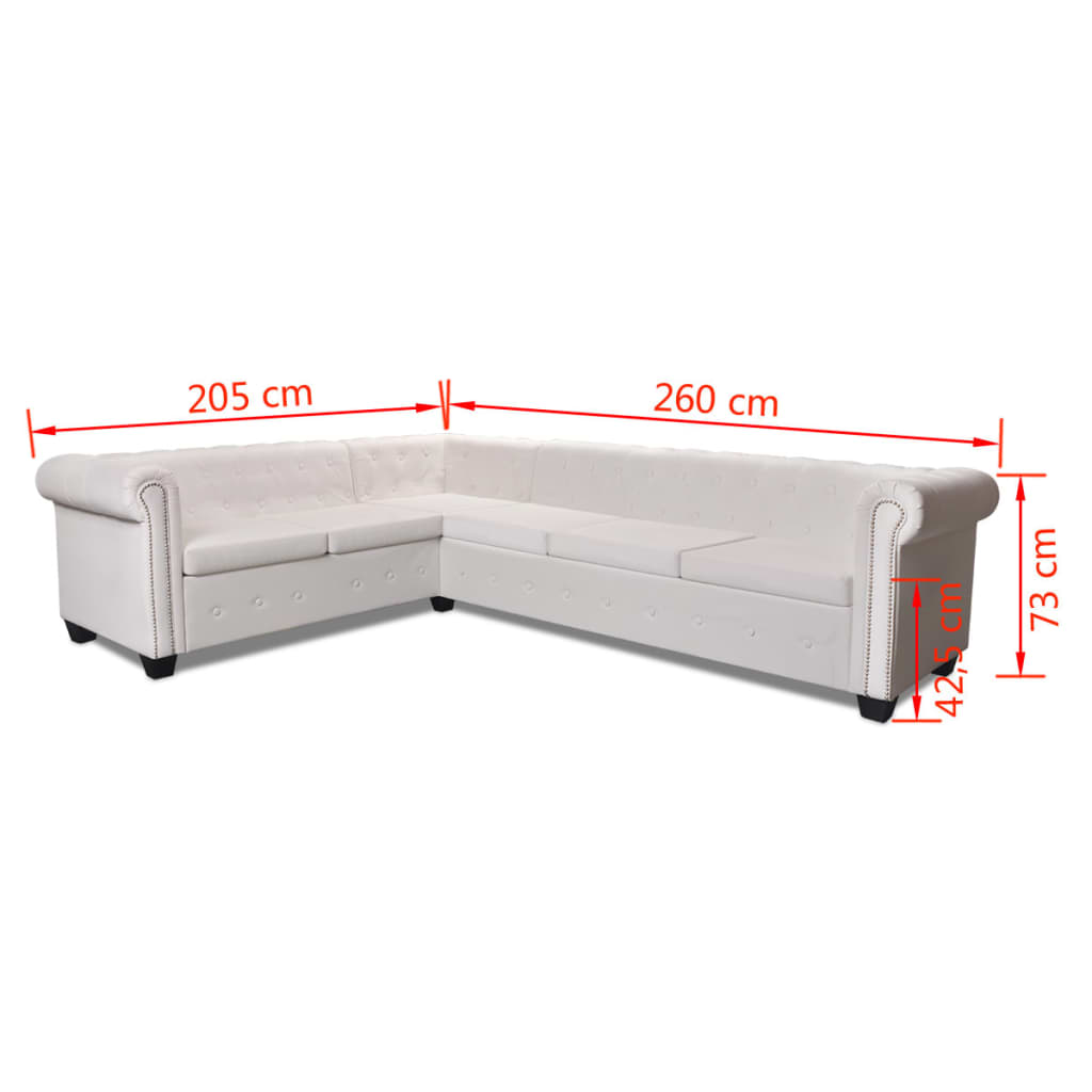 Chesterfield Corner Sofa 6-Seater Artificial Leather White