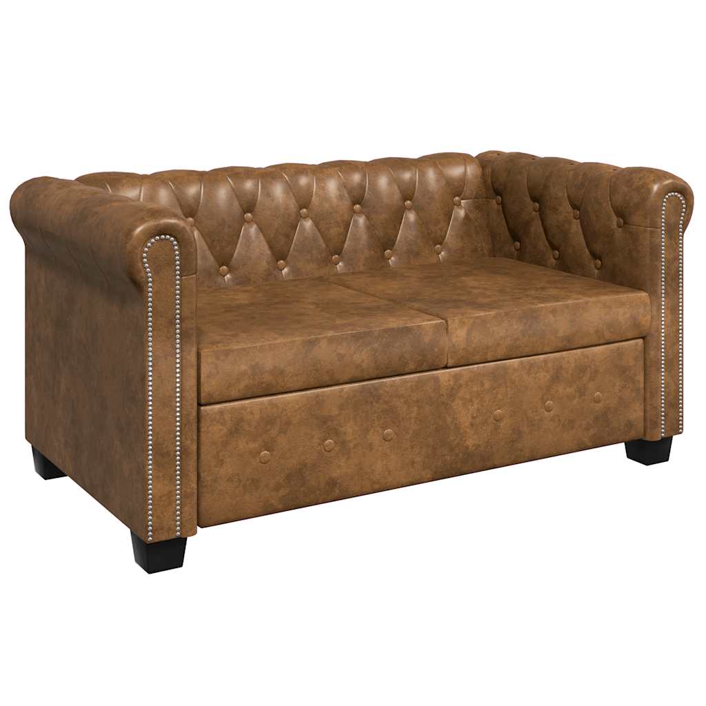 Chesterfield Sofa 2-Seater Artificial Leather Brown