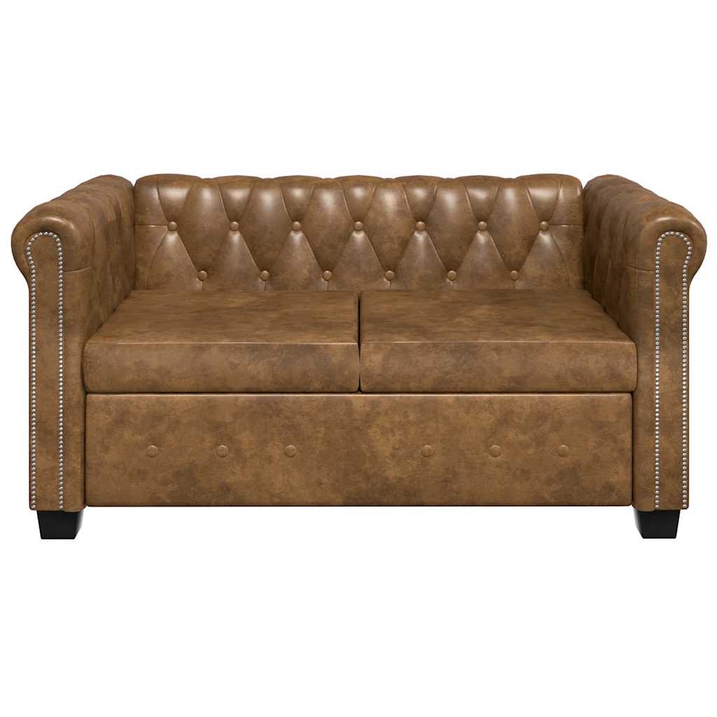 Chesterfield Sofa 2-Seater Artificial Leather Brown