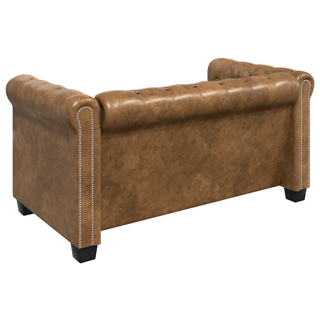 Chesterfield Sofa 2-Seater Artificial Leather Brown