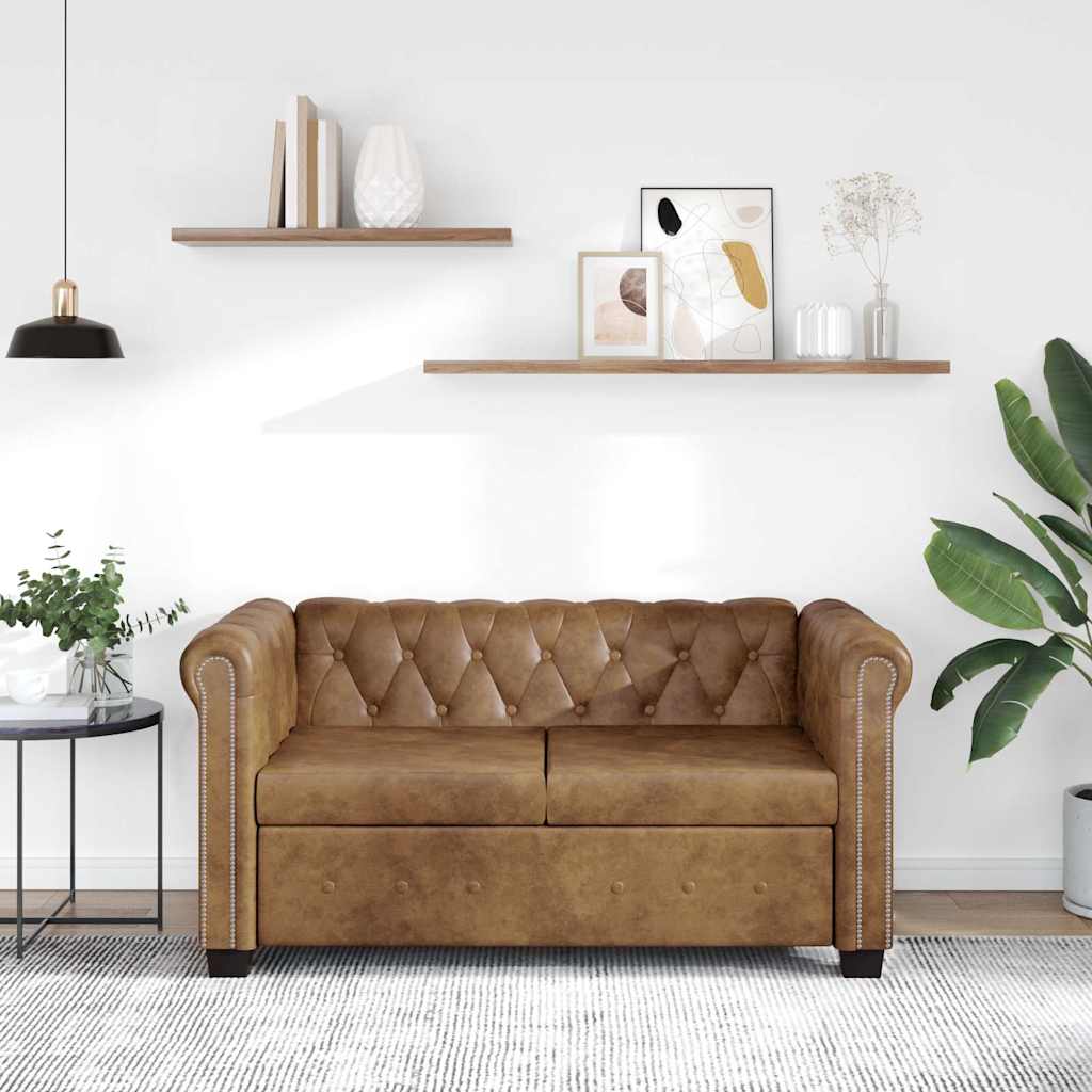Chesterfield Sofa 2-Seater Artificial Leather Brown