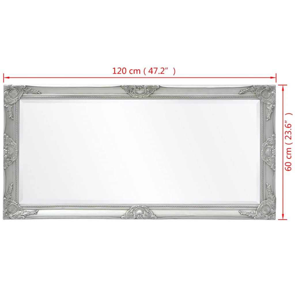 Wall Mirror Baroque Style 120x60 cm Silver