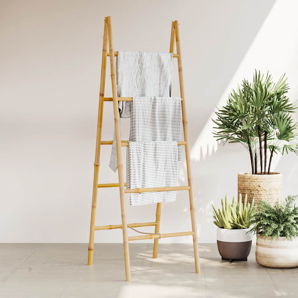 Double Towel Ladder with 5 Rungs Bamboo 50x160 cm
