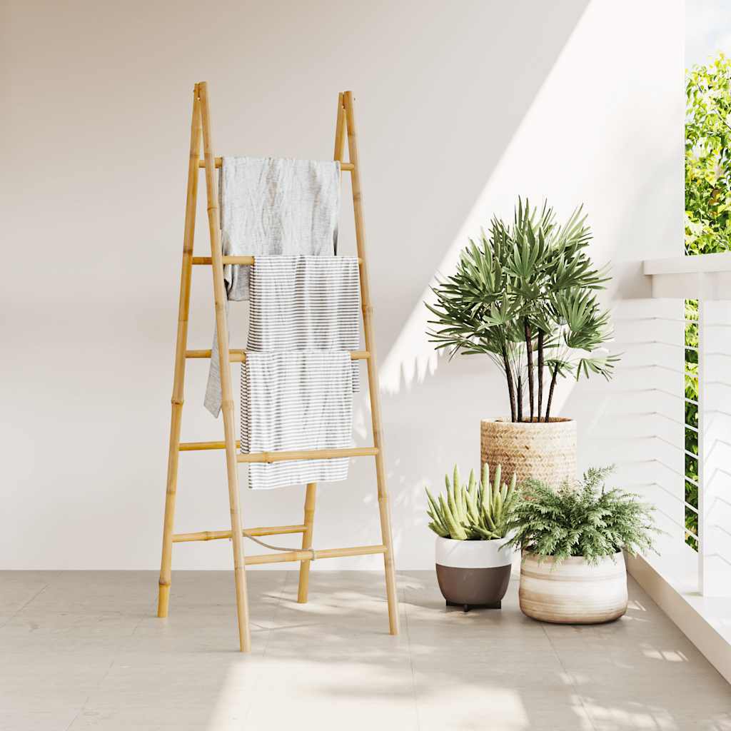 Double Towel Ladder with 5 Rungs Bamboo 50x160 cm