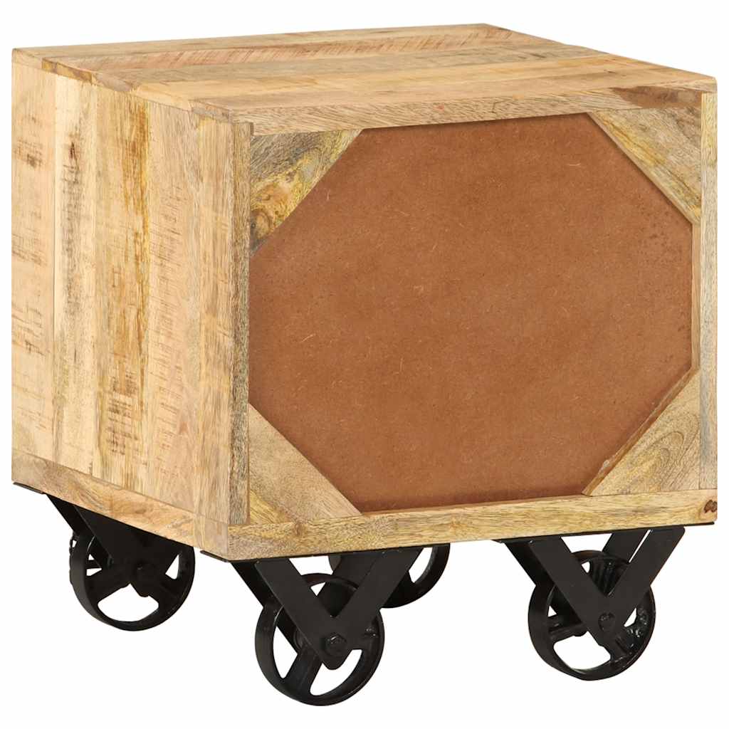 Side Table with Drawer Wheels Mango Wood 40x40x45 cm