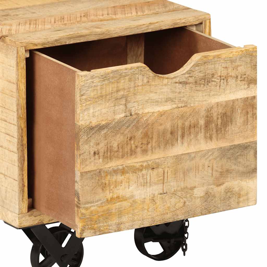 Side Table with Drawer Wheels Mango Wood 40x40x45 cm