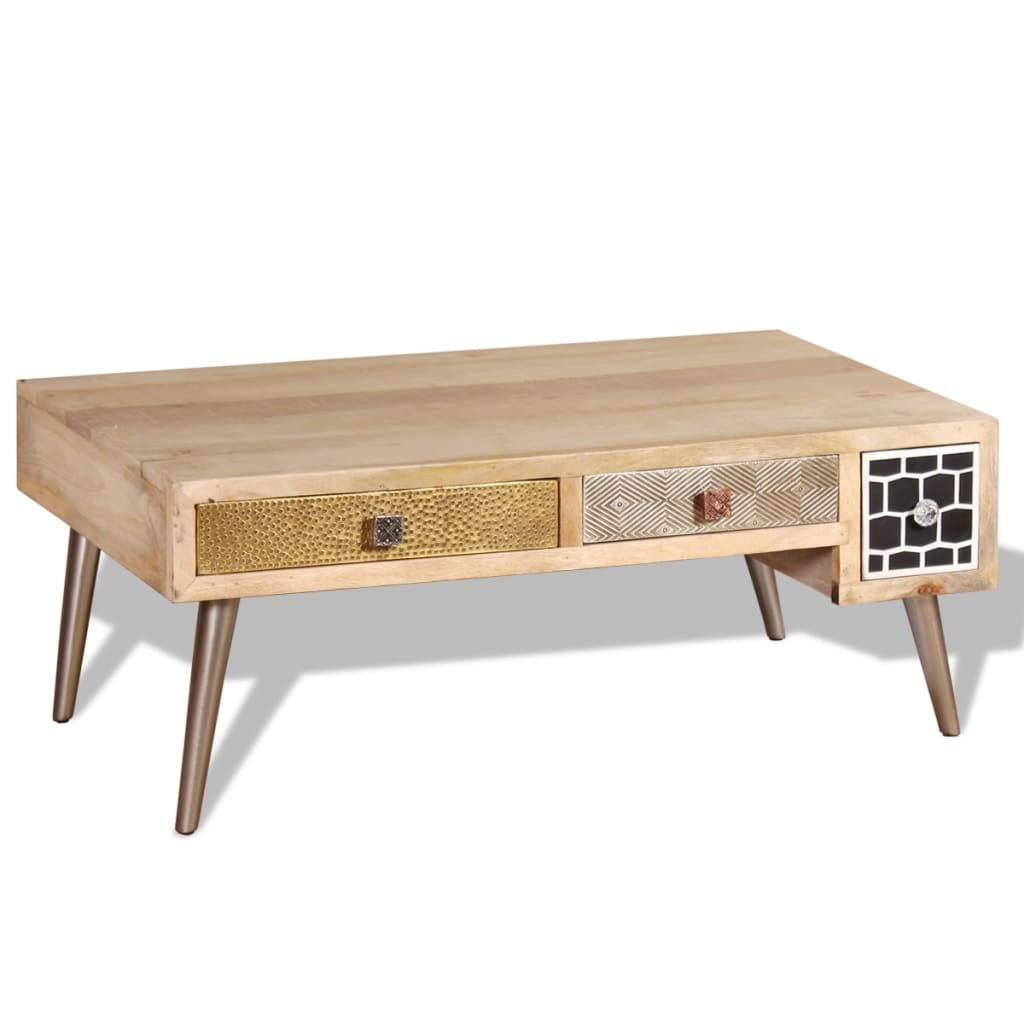 Coffee Table with Drawers Solid Mango Wood 105x55x41 cm