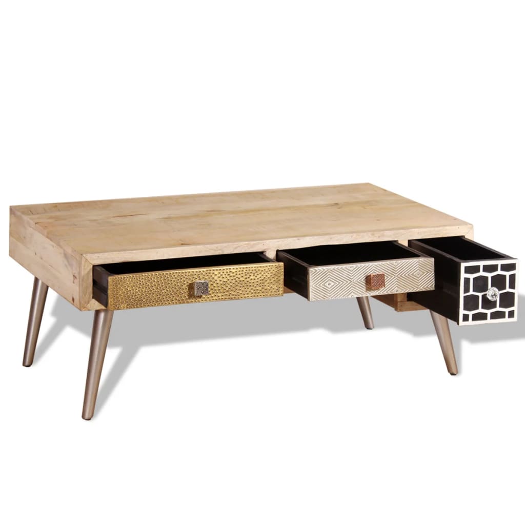 Coffee Table with Drawers Solid Mango Wood 105x55x41 cm