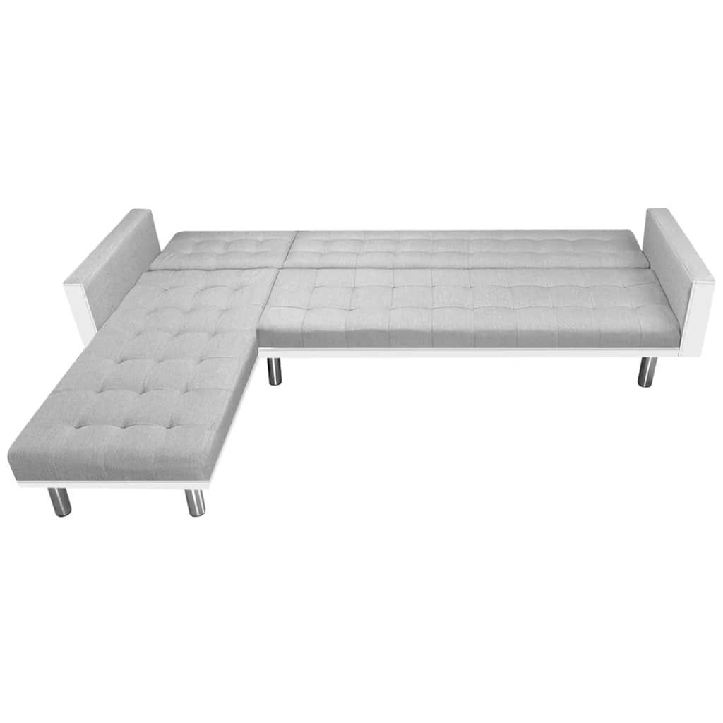 Corner Sofa Bed Fabric 218x155x69 cm White and Grey