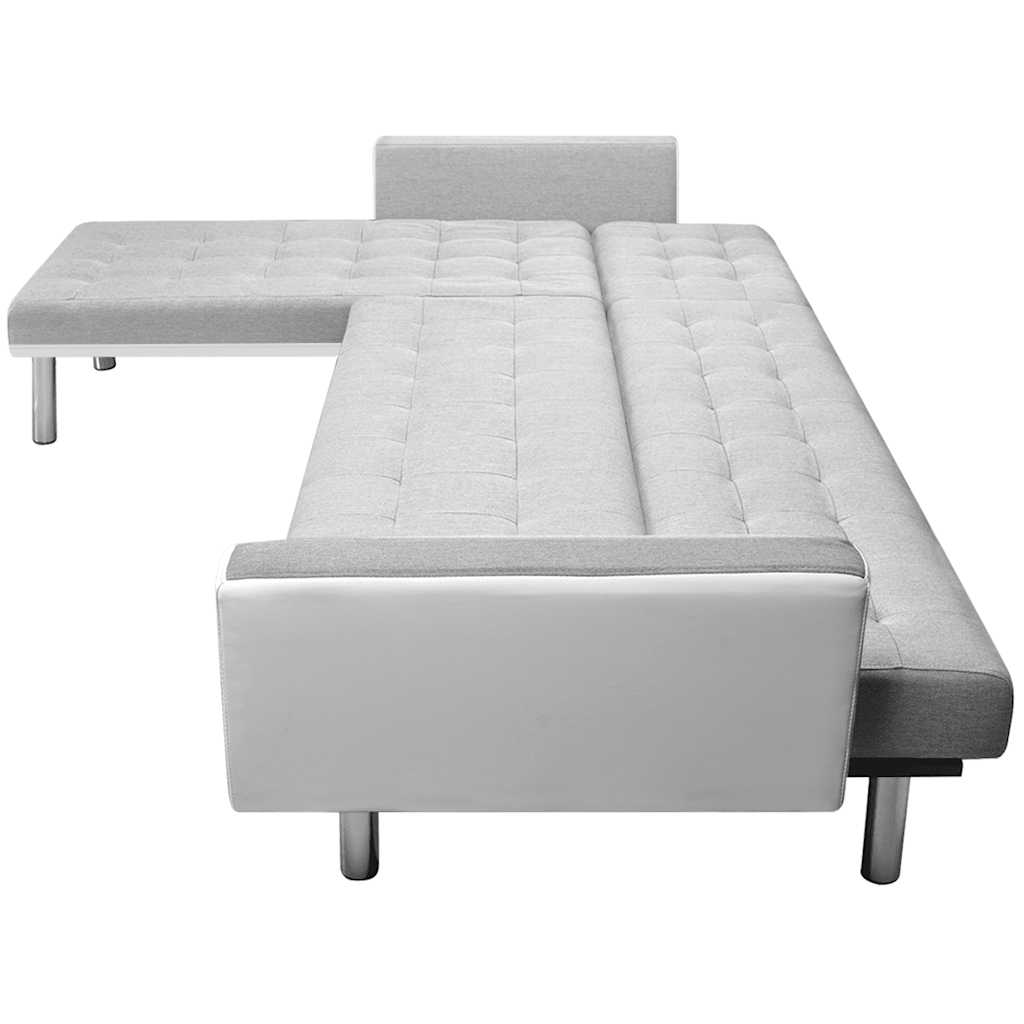Corner Sofa Bed Fabric 218x155x69 cm White and Grey