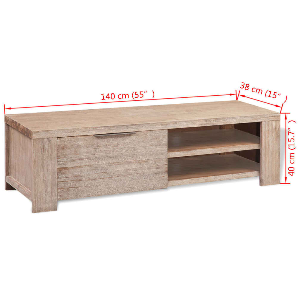 Tv Cabinet Solid Brushed Acacia Wood 140x38x40 Cm