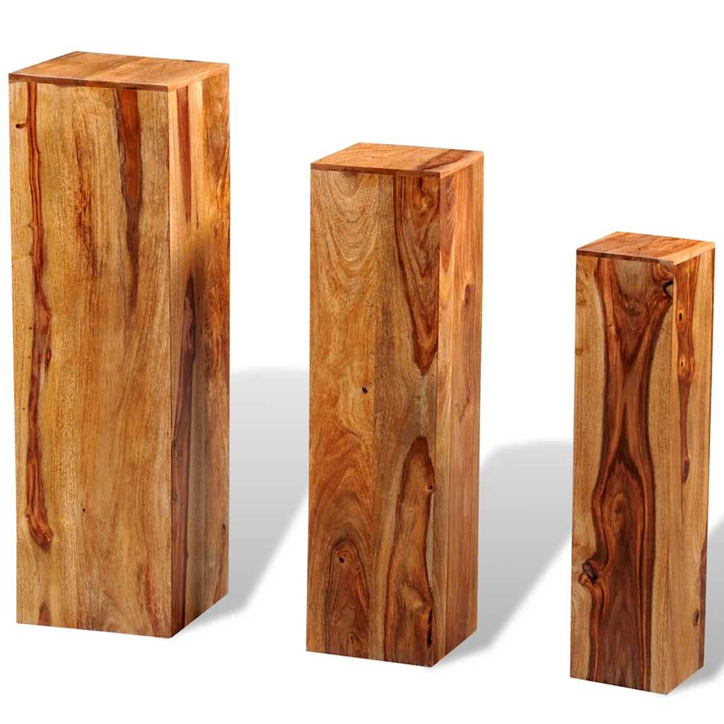 3 Piece Plant Stands Solid Acacia Wood Brown