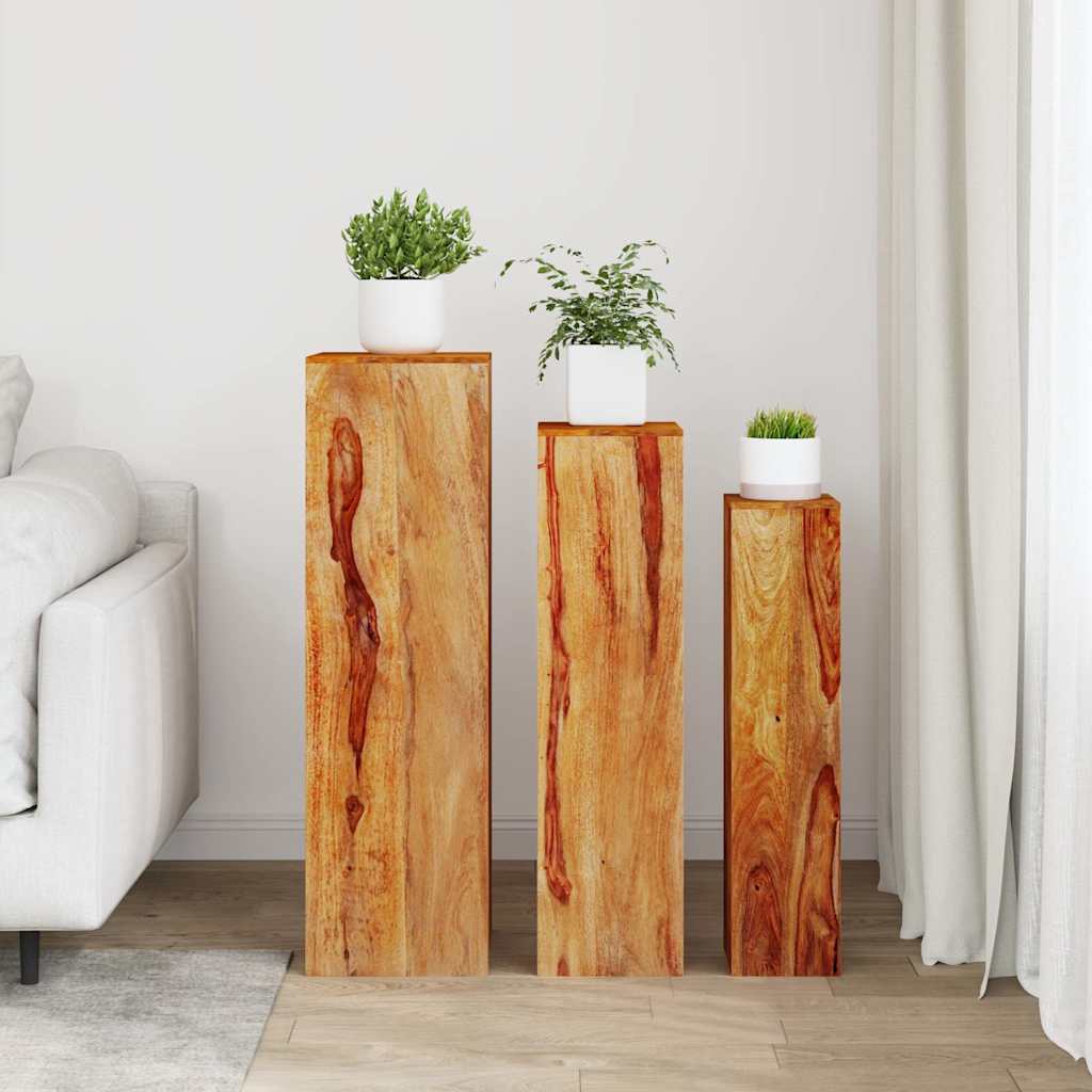 3 Piece Plant Stands Solid Acacia Wood Brown