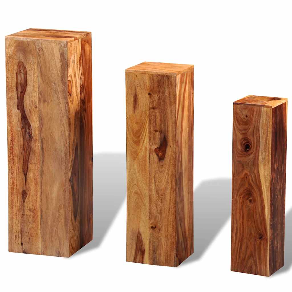 3 Piece Plant Stands Solid Acacia Wood Brown