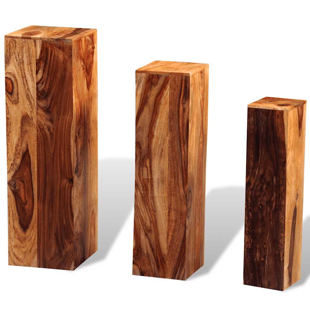 3 Piece Plant Stands Solid Acacia Wood Brown