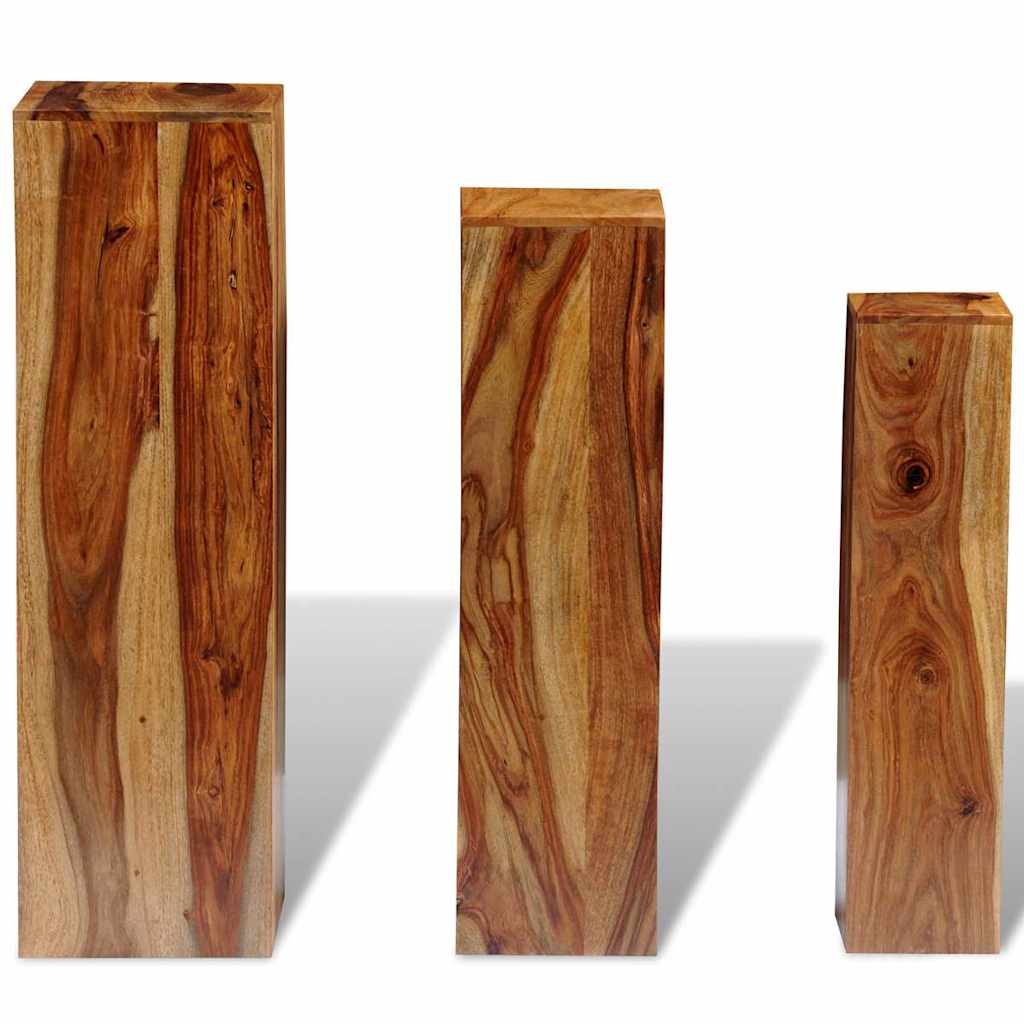 3 Piece Plant Stands Solid Acacia Wood Brown