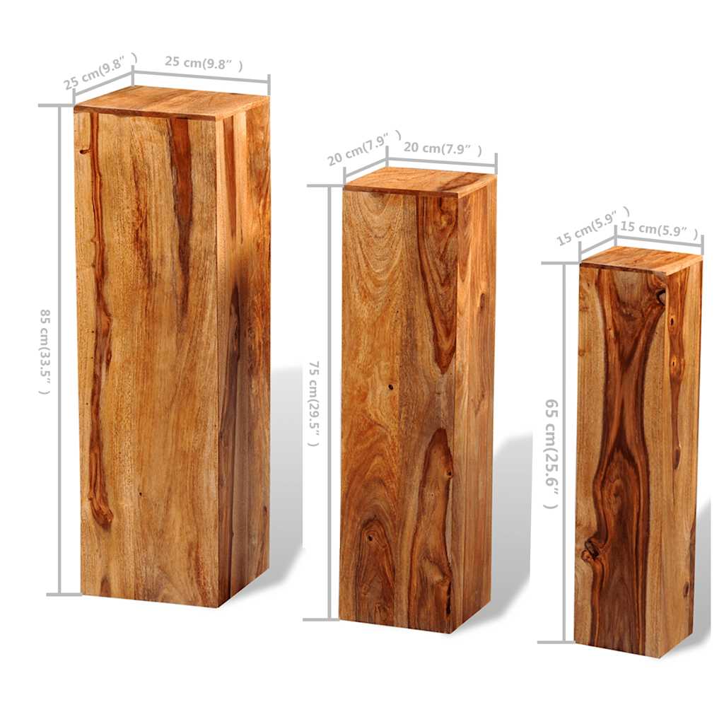 3 Piece Plant Stands Solid Acacia Wood Brown