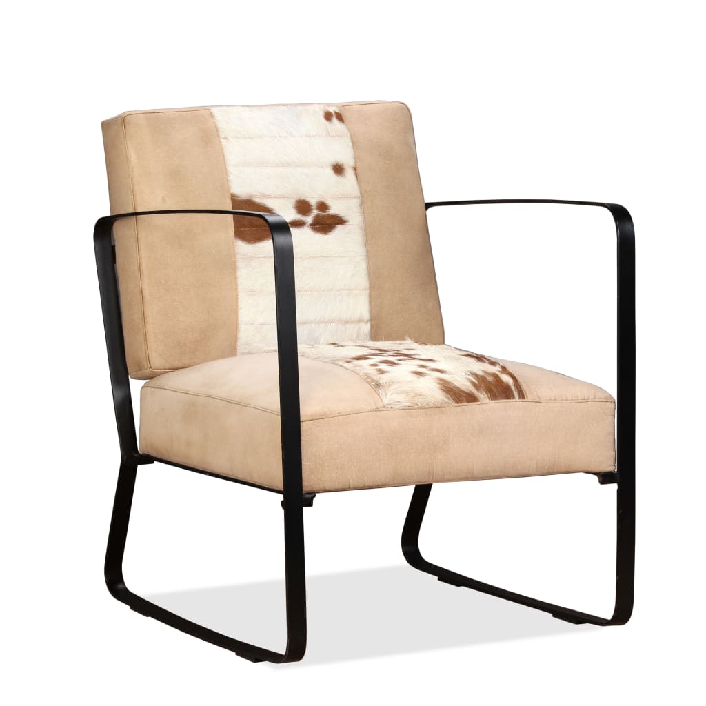 Lounge Chair Cream Genuine Goatskin and Canvas