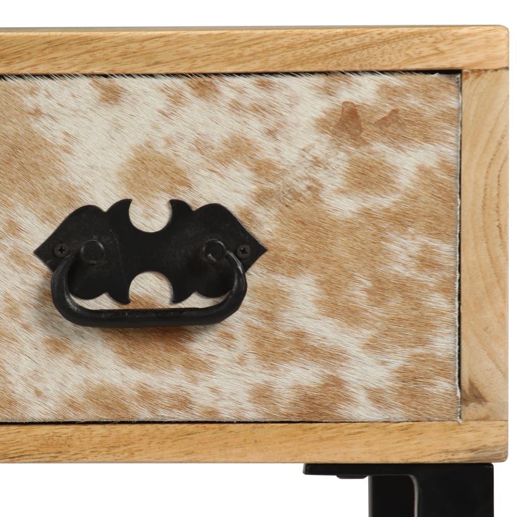 Desk Solid Mango Wood And Real Leather 117x50x76 Cm