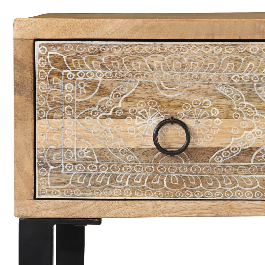 Desk Solid Mango Wood And Real Leather 117x50x76 Cm