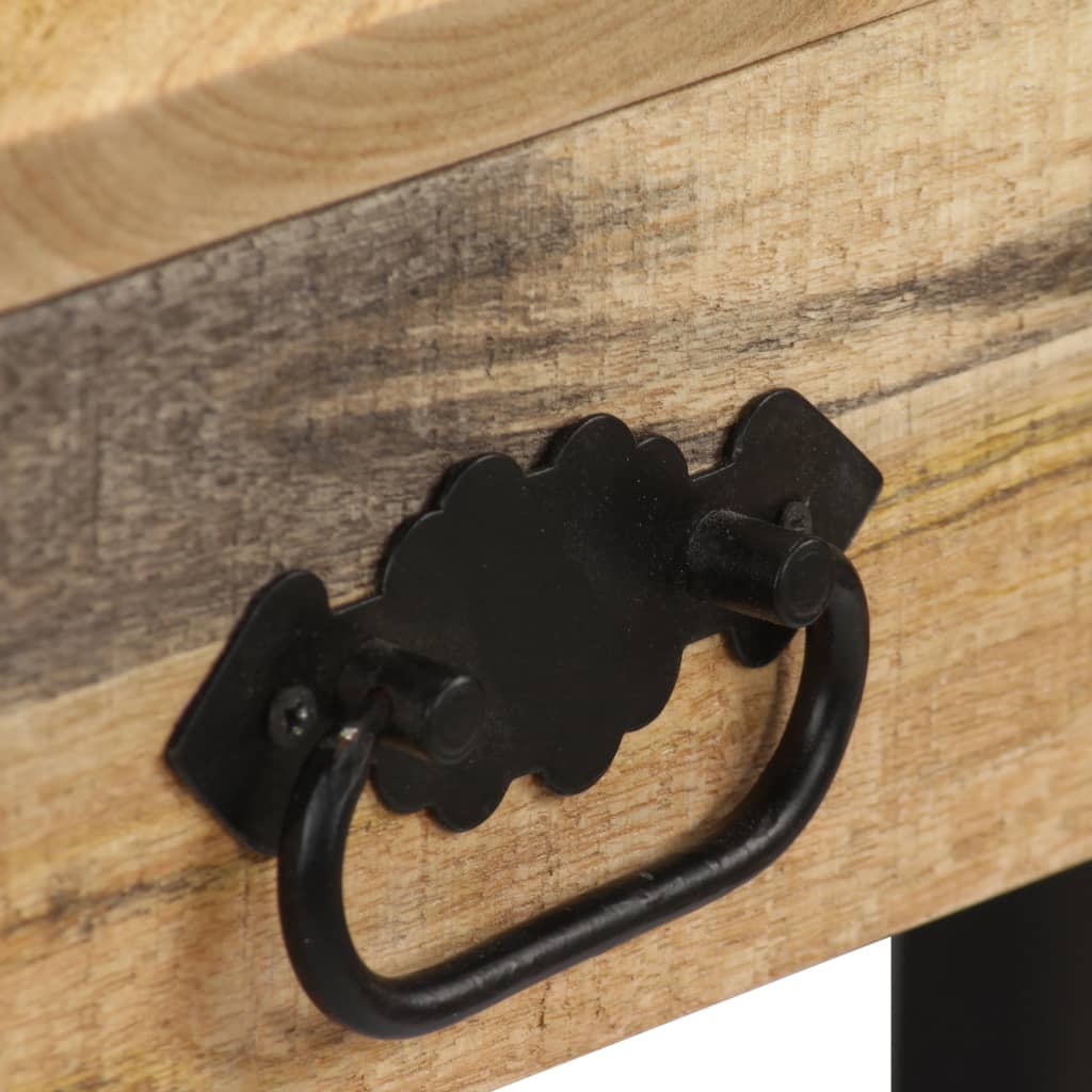 Desk Solid Mango Wood And Real Leather 117x50x76 Cm