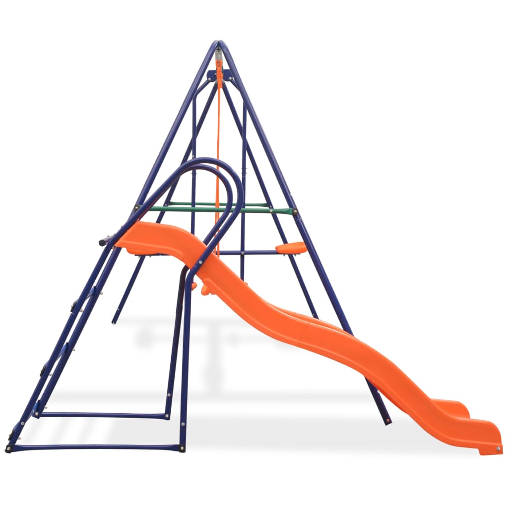 Swing Set With Slide And 3 Seats Orange
