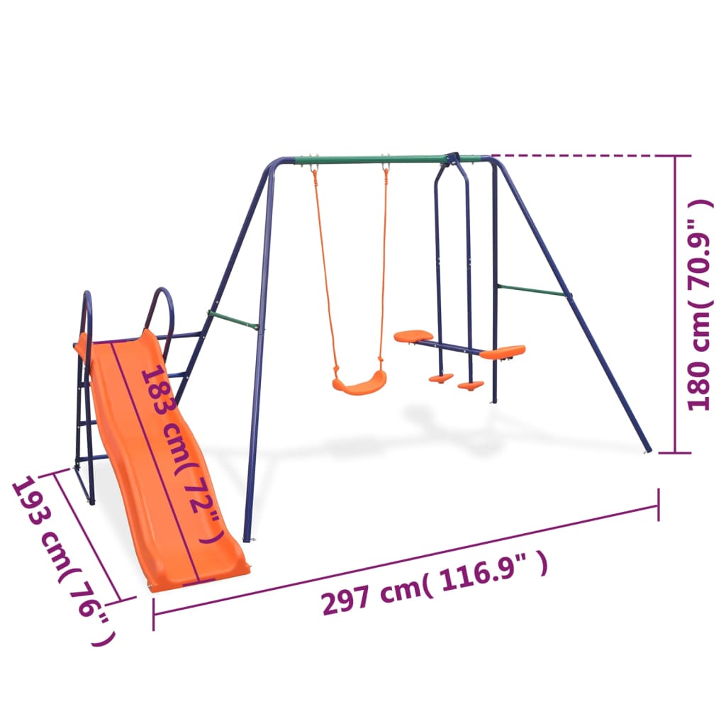 Swing Set With Slide And 3 Seats Orange