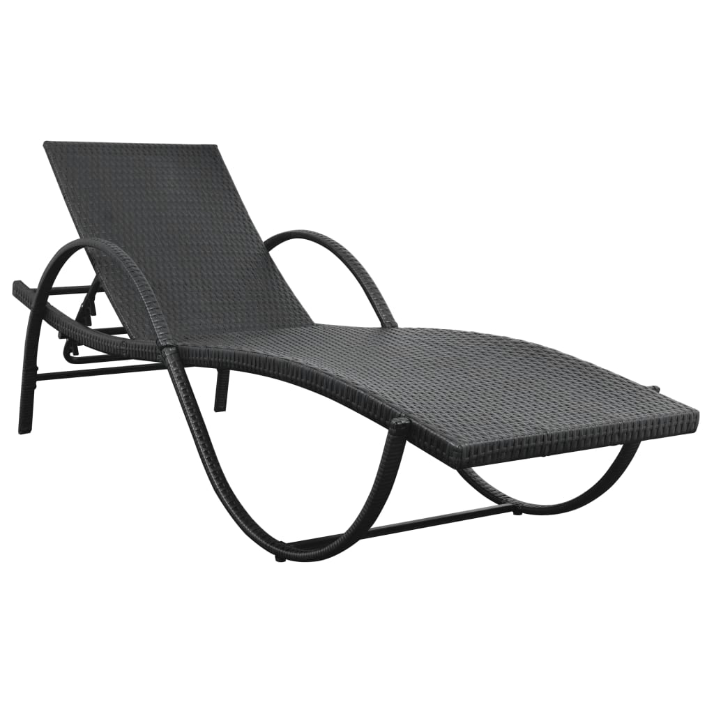 Sun Loungers 2 pcs with Table Poly Rattan Black (42884+42886)