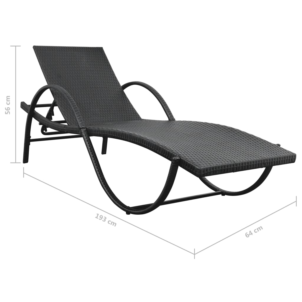 Sun Loungers 2 pcs with Table Poly Rattan Black (42884+42886)