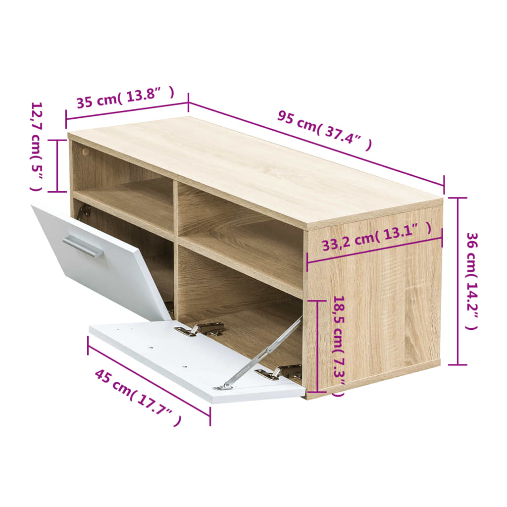 Tv Cabinet Chipboard 95x35x36 Cm Oak And White