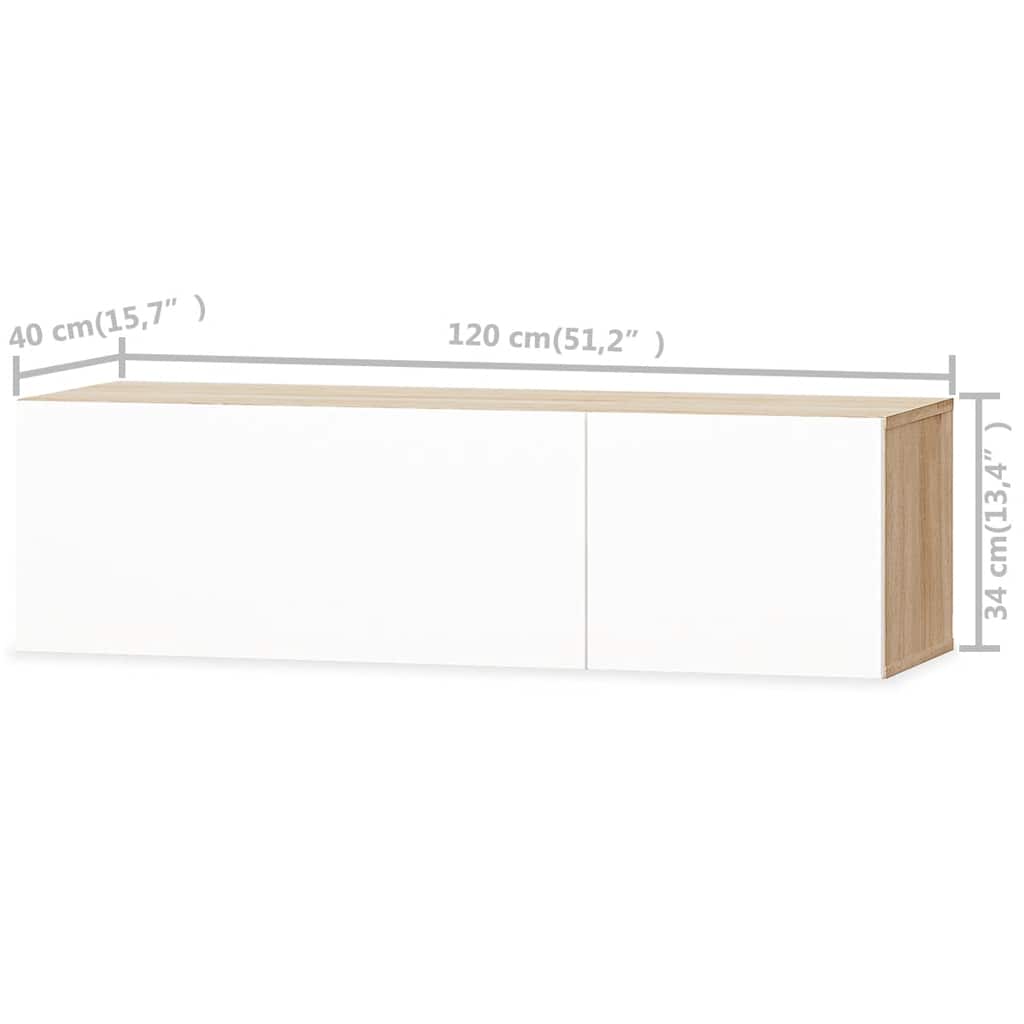 TV Cabinet Engineered Wood 120x40x34 cm High Gloss White and Oak