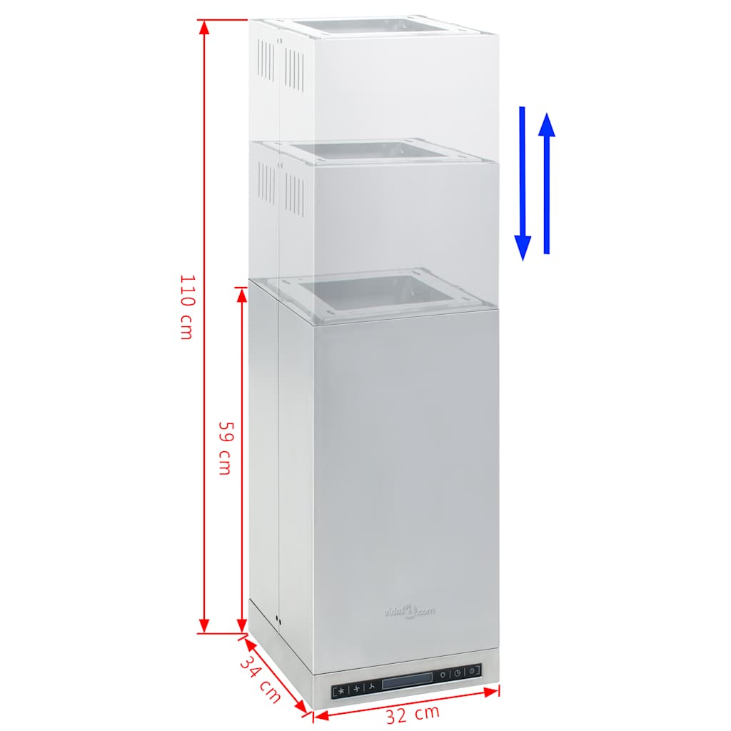 Island Range Hood LCD Display Touch Sensor 756 m³/h LED