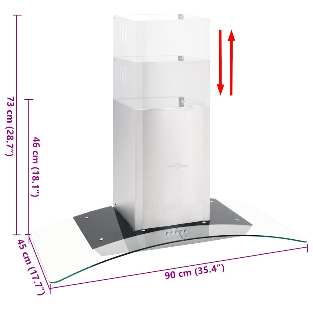 Wall Mounted Range Hood 90 cm Stainless Steel 756 m³/h LED