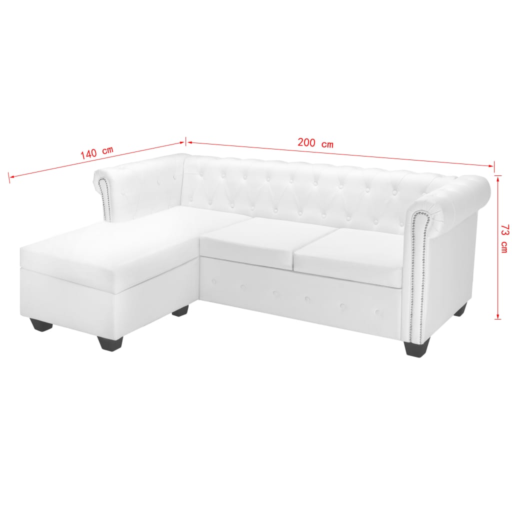 L-shaped Chesterfield Sofa Artificial Leather White
