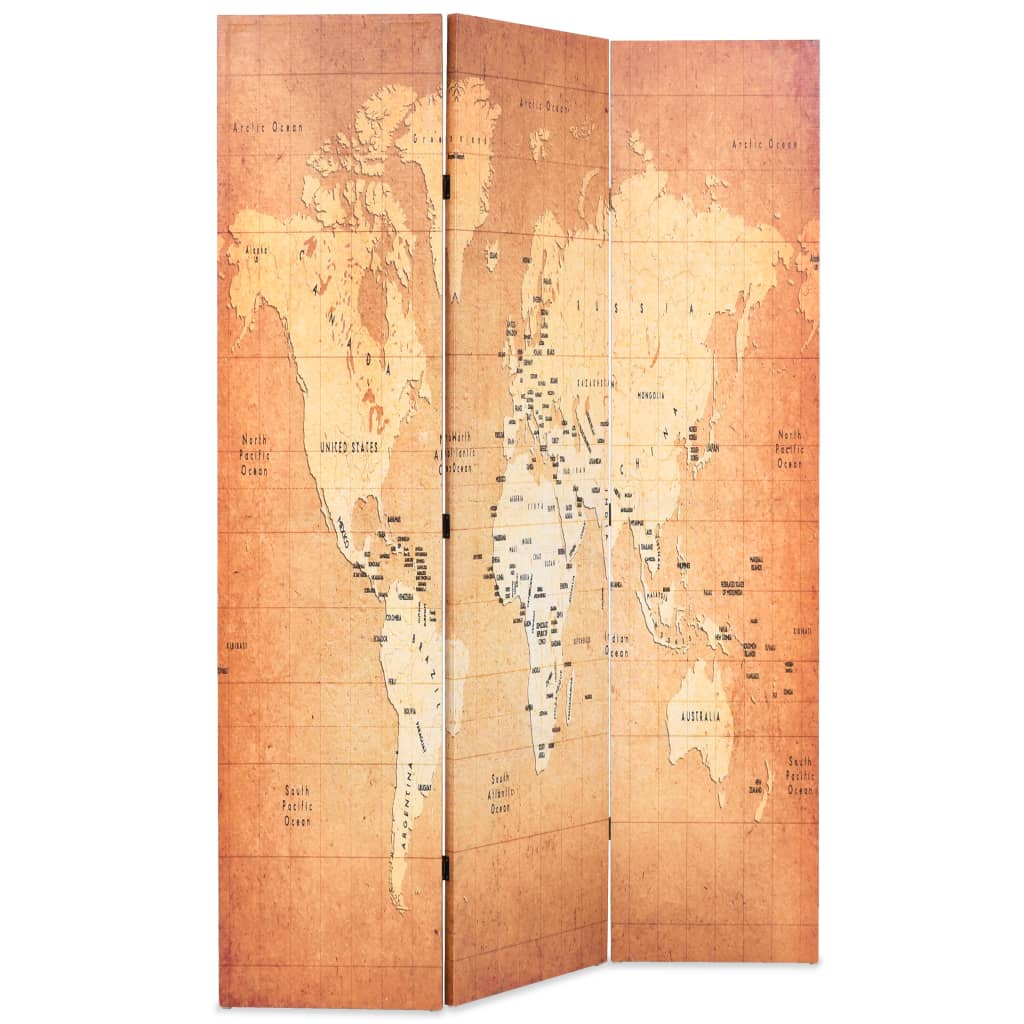 Folding Room Divider 120x180 cm World Map Yellow