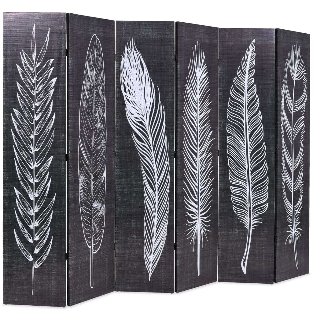 Folding Room Divider 228x170 cm Feathers Black and White