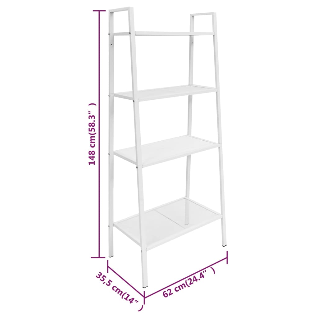 Ladder Bookcase 4 Tiers Metal White