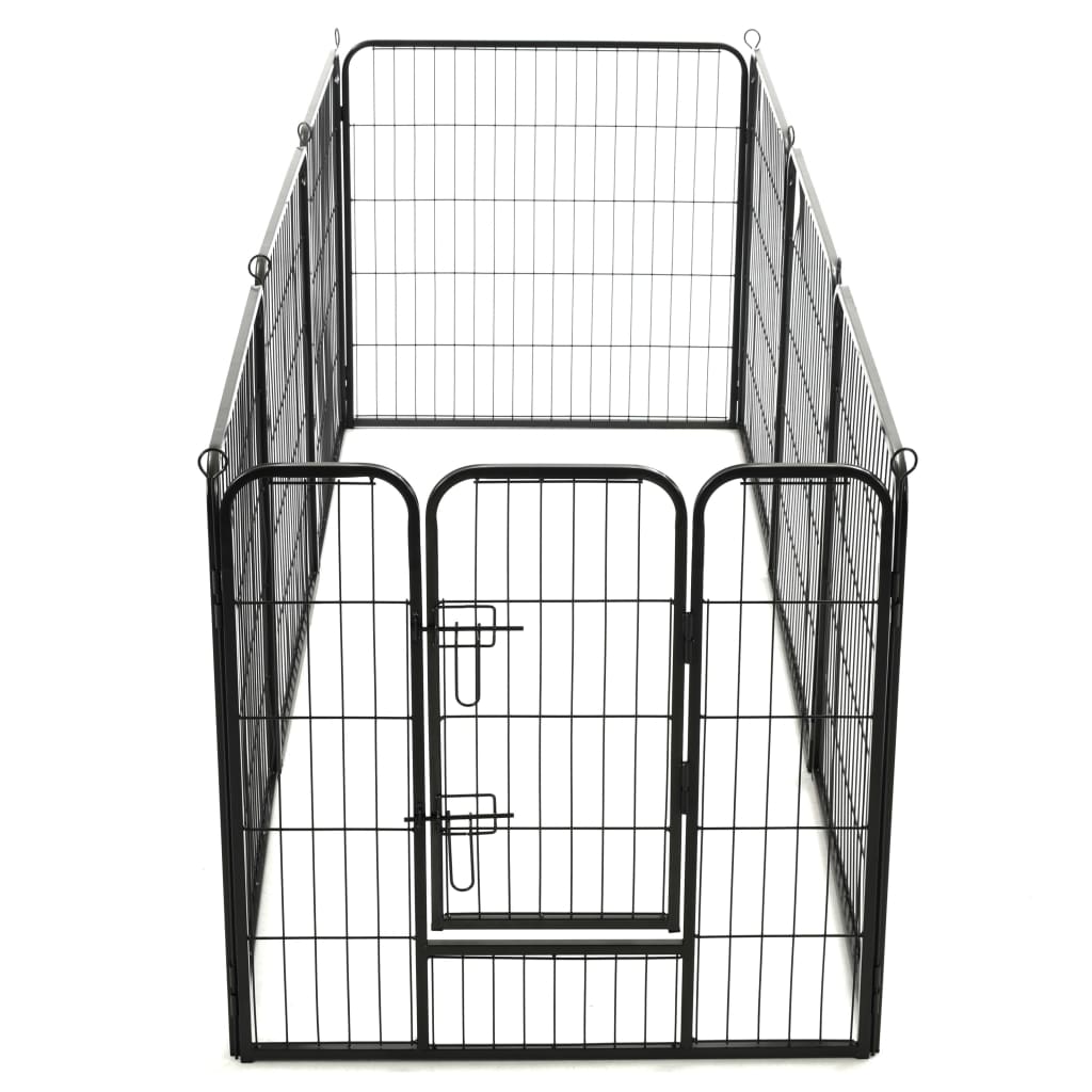 Dog Playpen 8 Panels Steel 80x80 cm Black