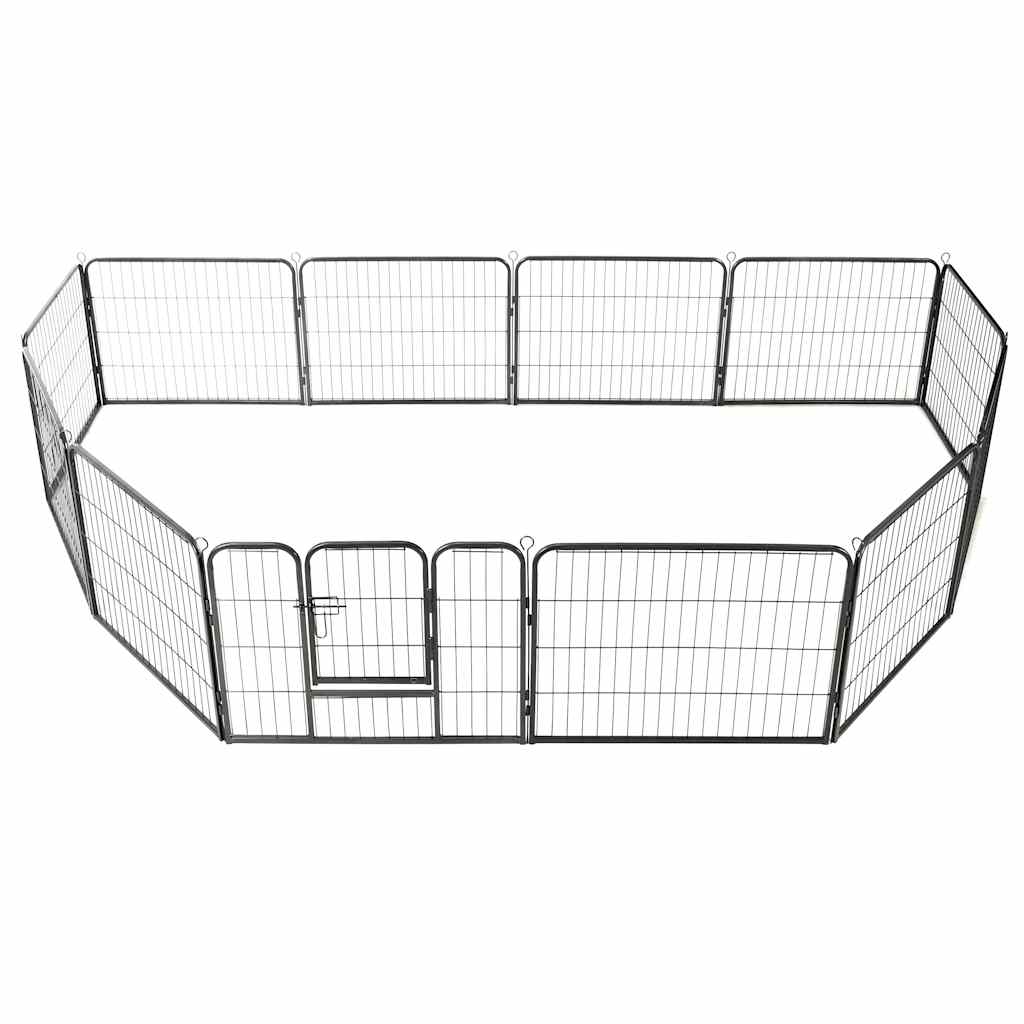 Dog Playpen 12 Panels Steel 80x60 cm Black