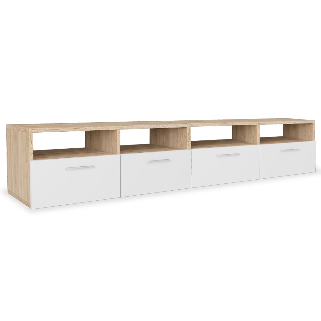 2 Piece TV Cabinet Set Engineered Wood 95x35x36 cm Oak and White