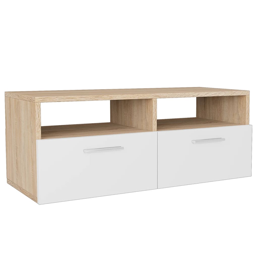 2 Piece TV Cabinet Set Engineered Wood 95x35x36 cm Oak and White