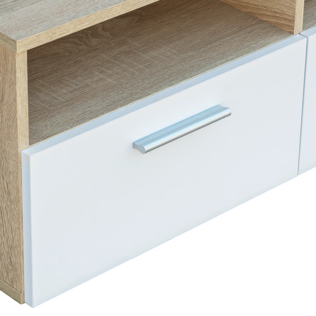 2 Piece TV Cabinet Set Engineered Wood 95x35x36 cm Oak and White