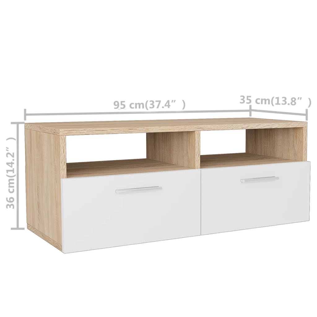 2 Piece TV Cabinet Set Engineered Wood 95x35x36 cm Oak and White