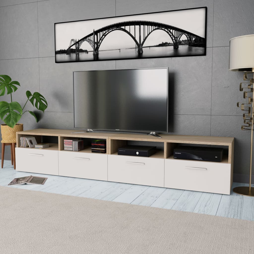 2 Piece TV Cabinet Set Engineered Wood 95x35x36 cm Oak and White