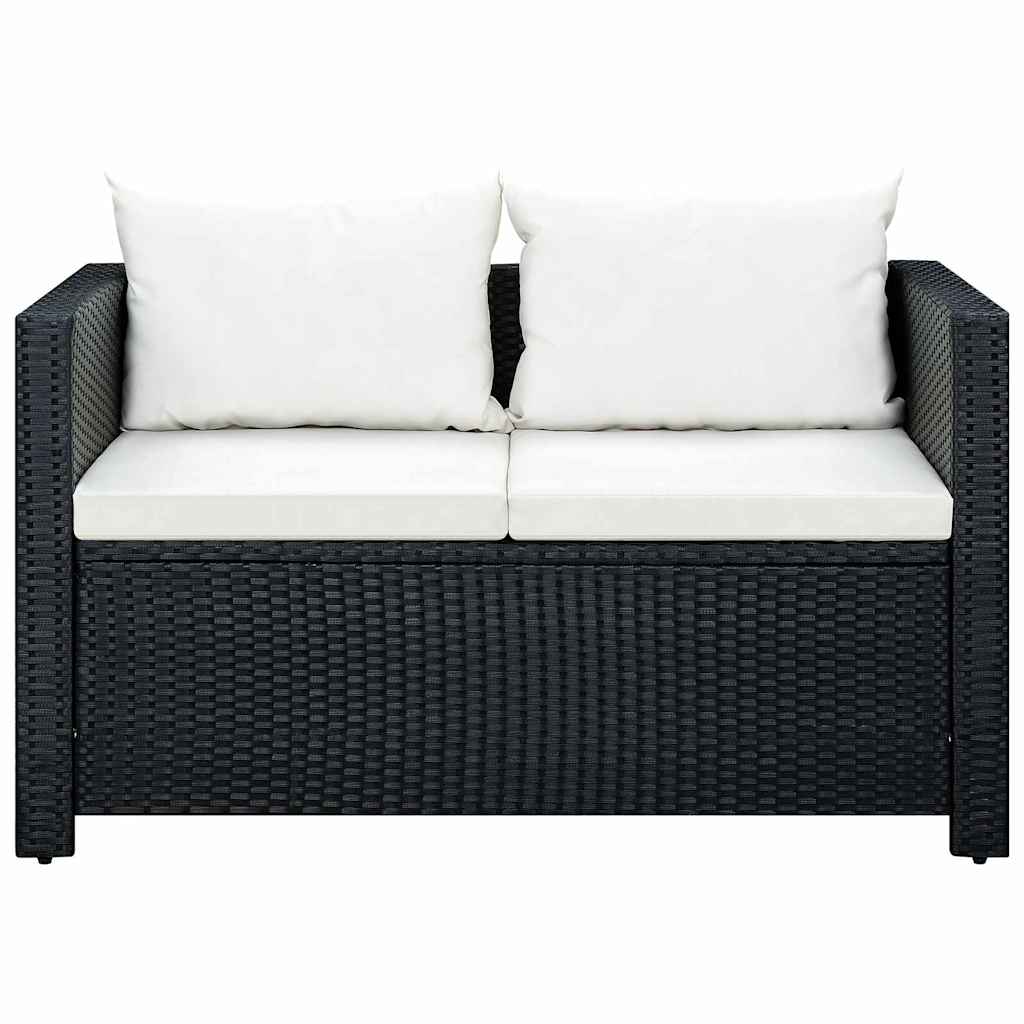 3 Piece Garden Lounge Set with Cushions Poly Rattan Black