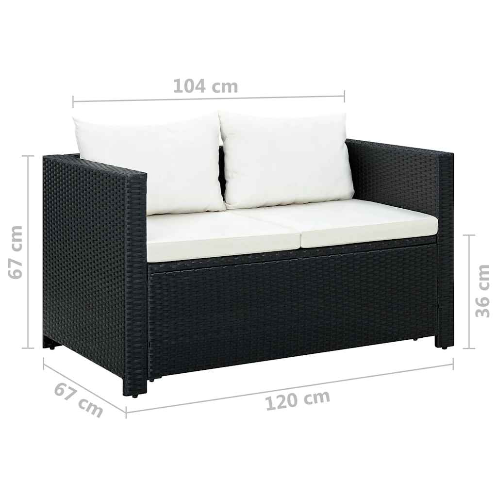 3 Piece Garden Lounge Set with Cushions Poly Rattan Black