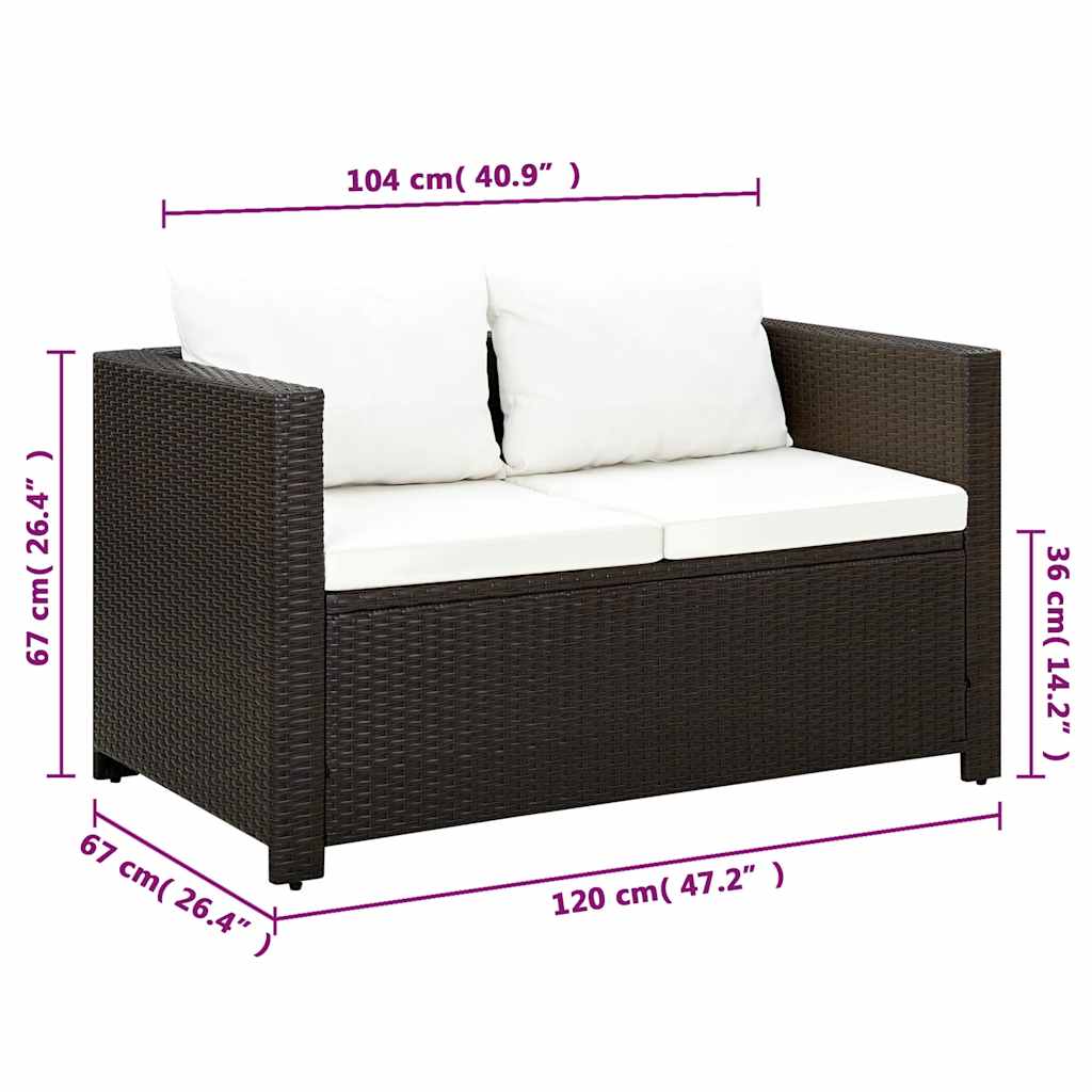 3 Piece Bistro Set Poly with Cushions Rattan Brown