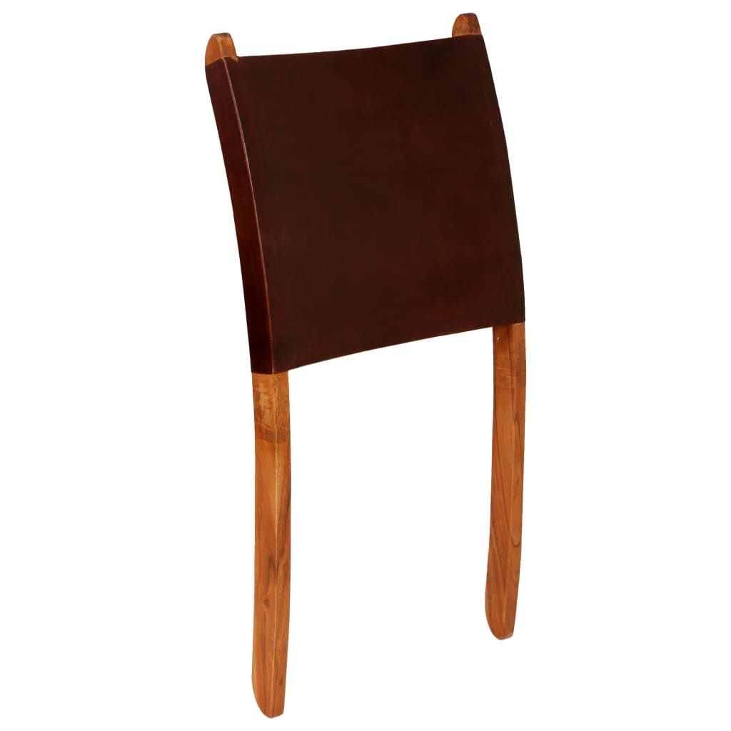 Folding Relaxing Chair Brown Real Leather