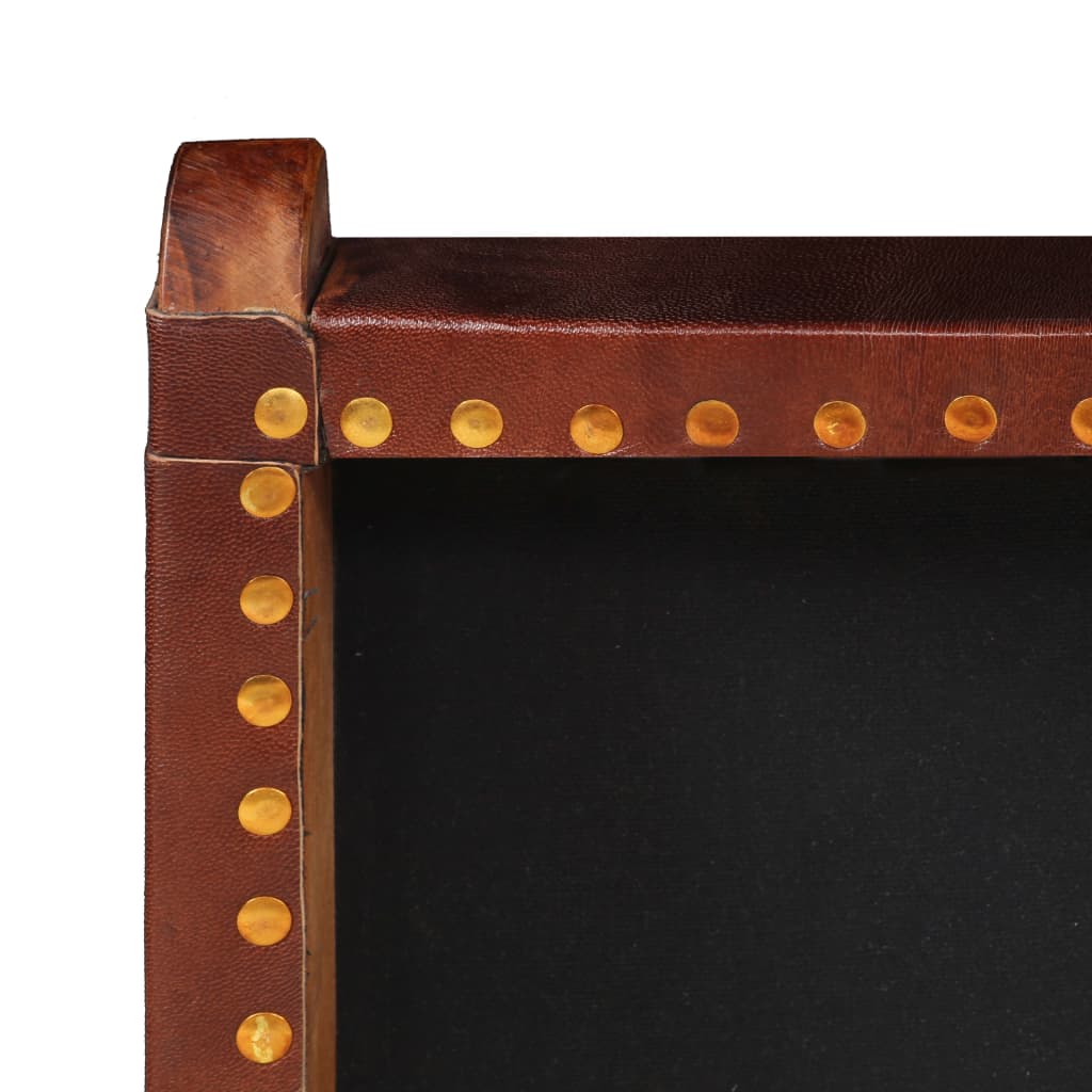 Folding Relaxing Chair Brown Real Leather